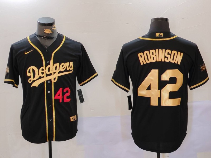 Men Los Angeles Dodgers 42 Robinson Black Game 2024 Nike MLB Jersey style 9125